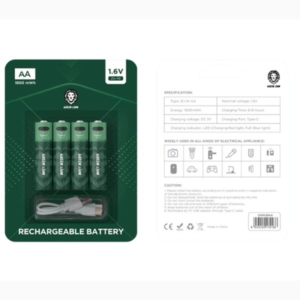 پک چهارتایی باتری قلمی قابل شارژ گرین لاین AA 1.6V Alkaline Battery