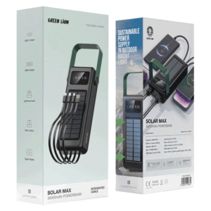 پاوربانک خورشیدی ظرفیت ۳0000 میلی آمپر ساعت گرین لاین Solar Max – مشکی