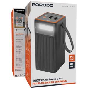 پاوربانک ۶۰۰۰۰ میلی‌آمپر پرودو Multi-Device PD Charging – مشکی