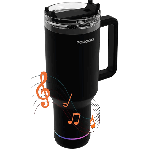 ماگ هوشمند و اسپیکر بلوتوثی پرودو Porodo Lifestyle HydroTunes Bluetooth Speaker Tumbler PDLFSTBT