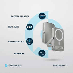 پاوربانک ۱۰۰۰۰ میلی‌آمپر پاورلوژی مدل MagSafe Power Glass
