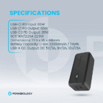 پاوربانک ۲۰۰۰۰ میلی‌آمپر پاورلوژی مدل Onyx 65W