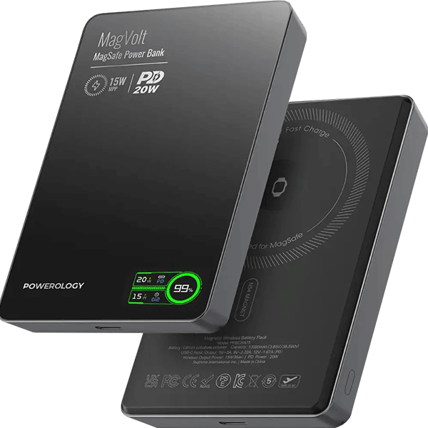 پاوربانک ۱۰۰۰۰ میلی‌آمپر پاورلوژی MagVolt Magnetic PowerBank