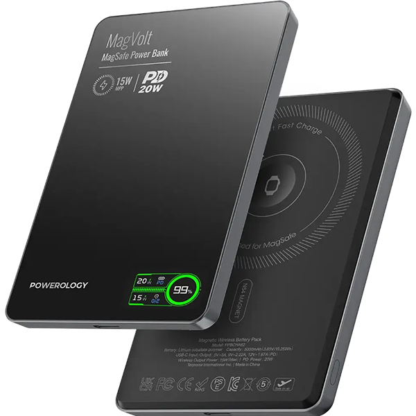 پاوربانک ۵۰۰۰ میلی‌آمپر پاورلوژی MagVolt Magnetic PowerBank