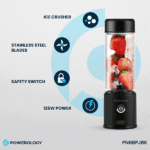 مخلوط کن و جویسر پرتابل پاورولوژی Powerology New 6-Blade Portable Juicer 450mL 126W PN6BPJBK