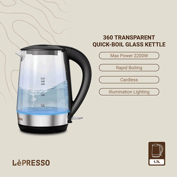 کتری برقی شیشه ای لپرسو 360 Transparent